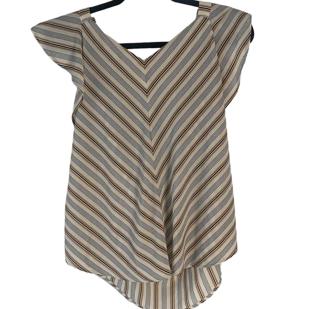 E & M Women's Size Large Striped Back Tie Butterfly Sleeve Top